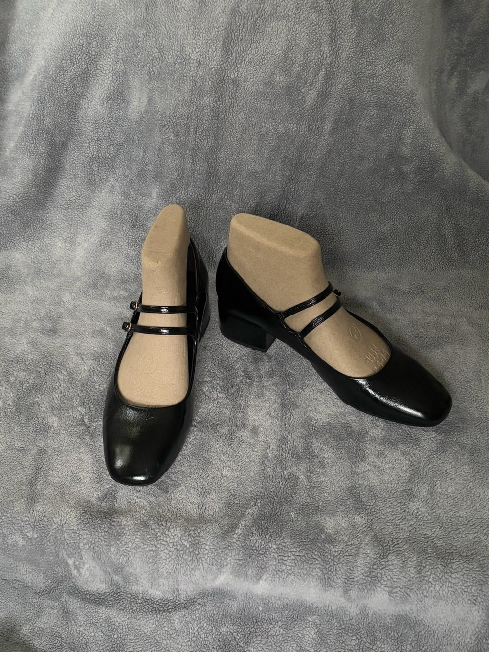 Zara Black Patent Double-Strap Block Heel Mary Janes